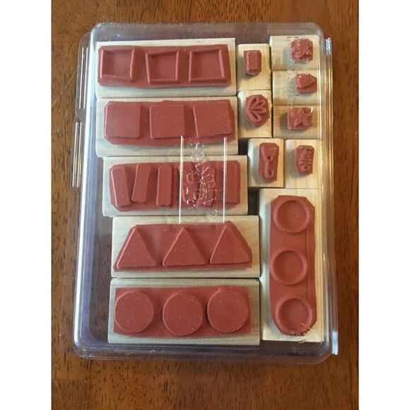 Stampin' Up FUN WITH SHAPES Set 13 Wood Mounted Rubber Stamps Lot Scrapbooking - Picture 2 of 2